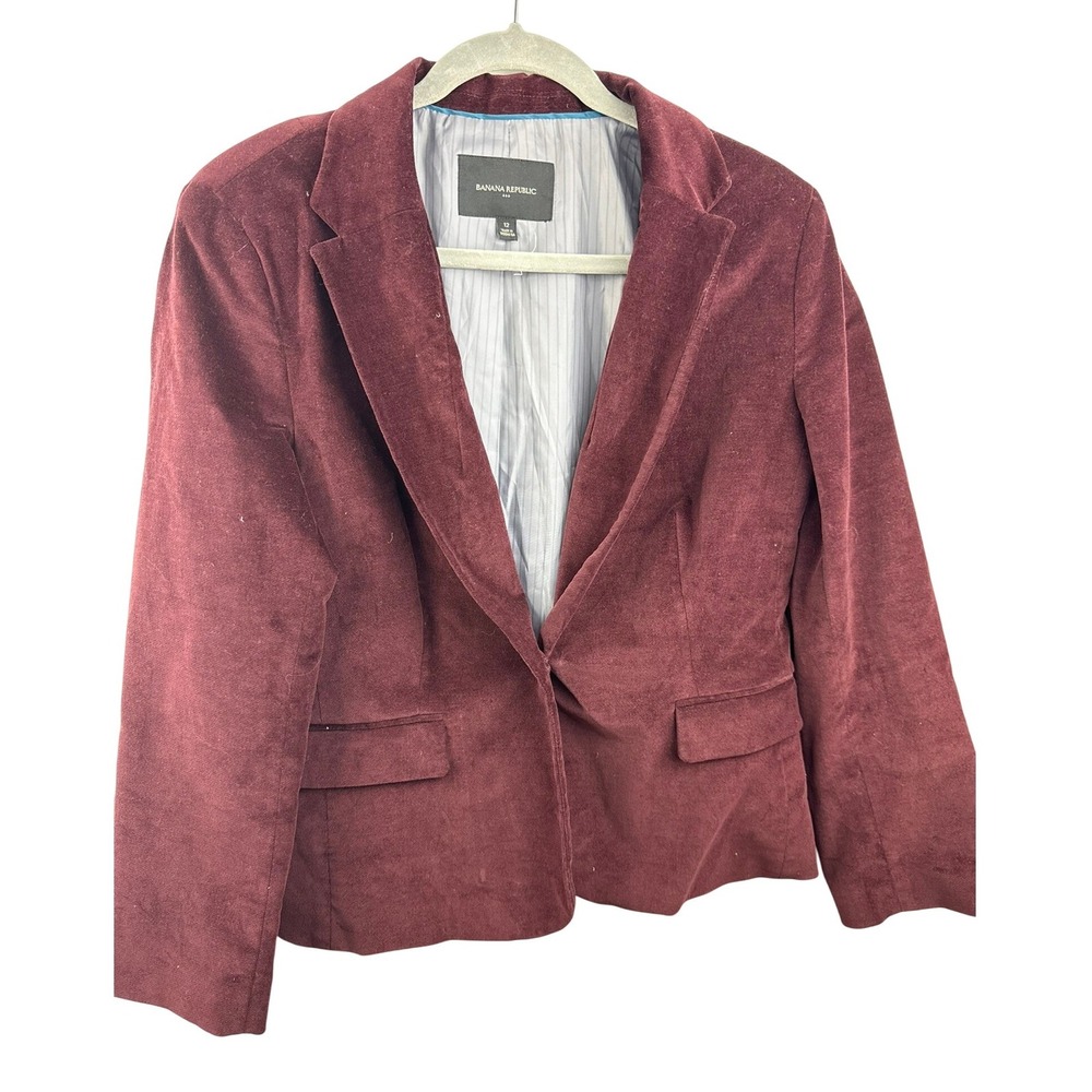 Banana Republic Womens Burgundy Velvet Blazer Elbow Patches Size 12